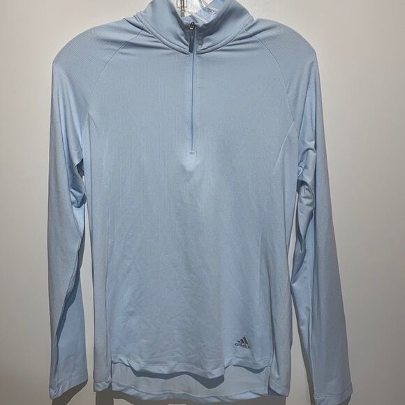 Adidas Women's Light Blue UPF 50 Knit Quarter Zip Golf Top Size Small NWT - Picture 1 of 9
